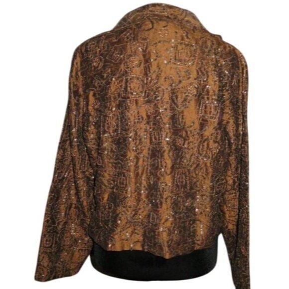 Chico's Vintage Hand Beaded Sequined Gold & Black Metallic Jacket chico 2 US 12 - Picture 2 of 9